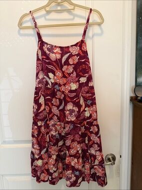 Floral Spaghetti Strap Sundress in Burgundy and Coral
